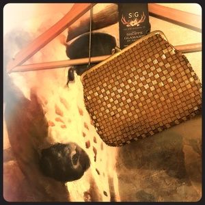 Vintage inspired gold beaded clutch with chain